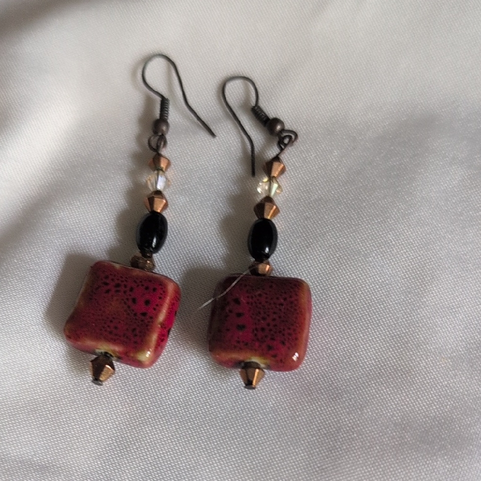 Artist Couture Red And Black Square Earrings